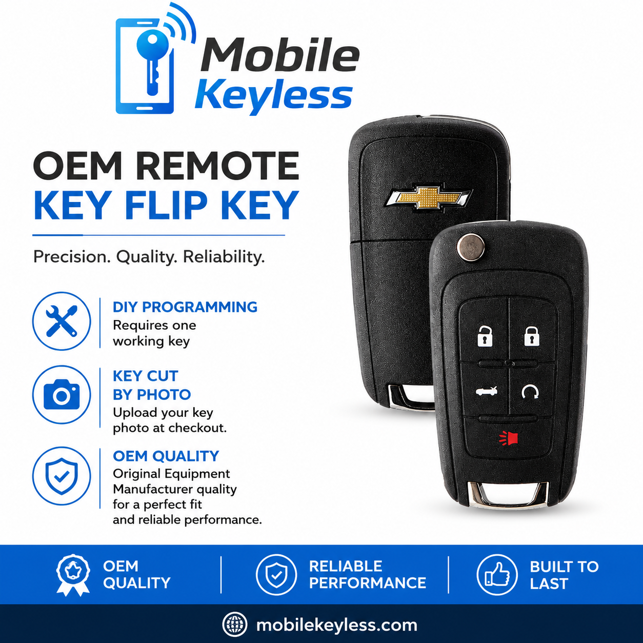 Chevrolet 5-Button Remote Flip Key - STRATTEC - Cut By Photo & DIY Programming