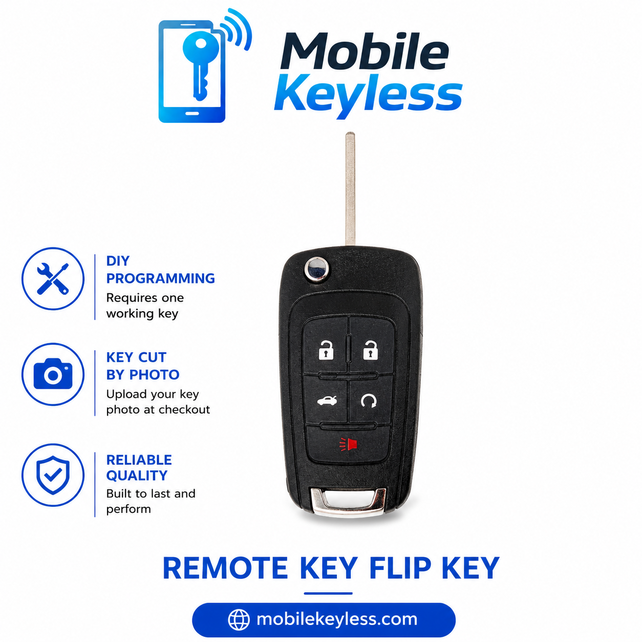 5 Button Replacement Remote Flip Key For GM OHT01060512 Key by photo key comes cut to your car. Do it yourself programming requires one working key.