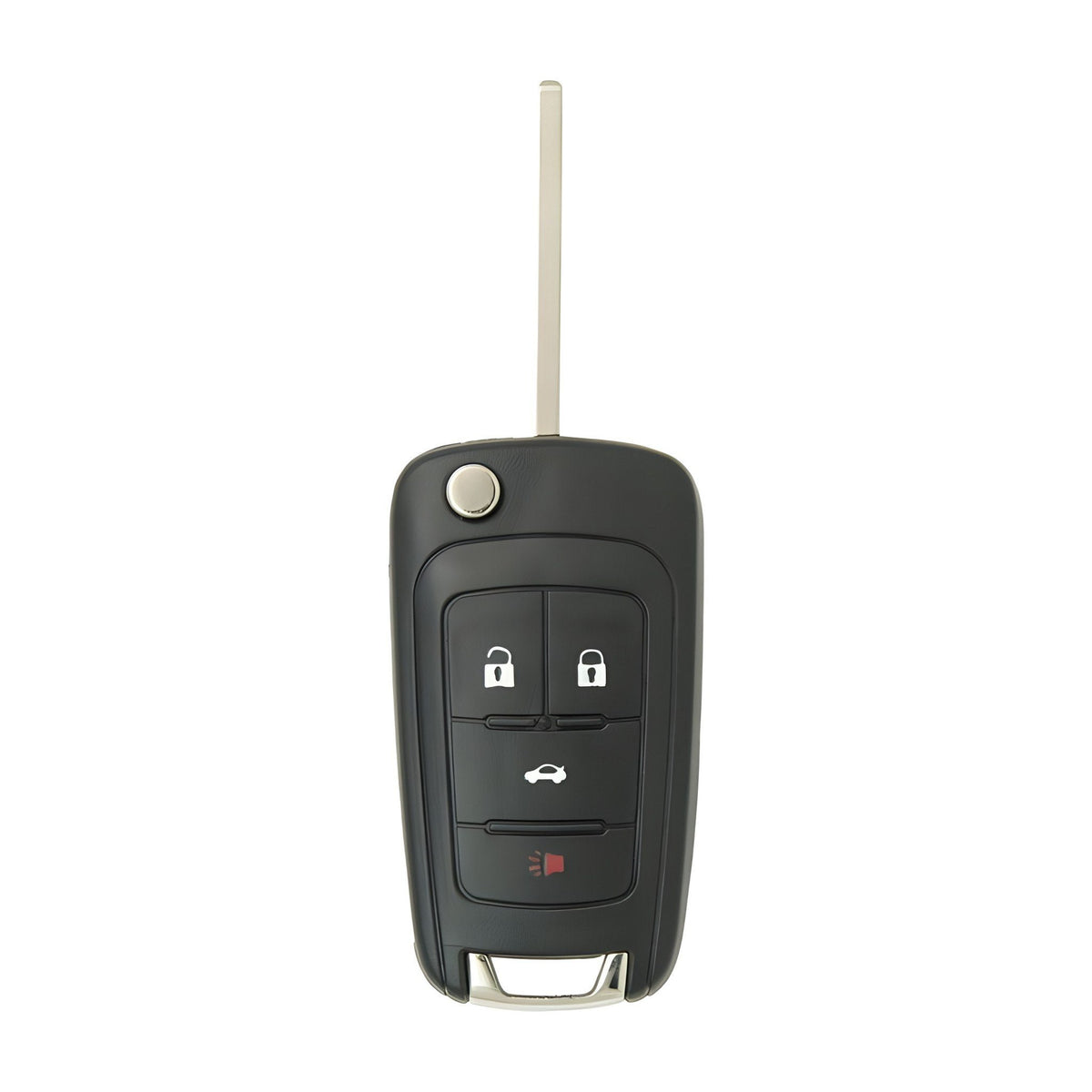 GM 4-button remote flip key OHT01060512, front view with blade open