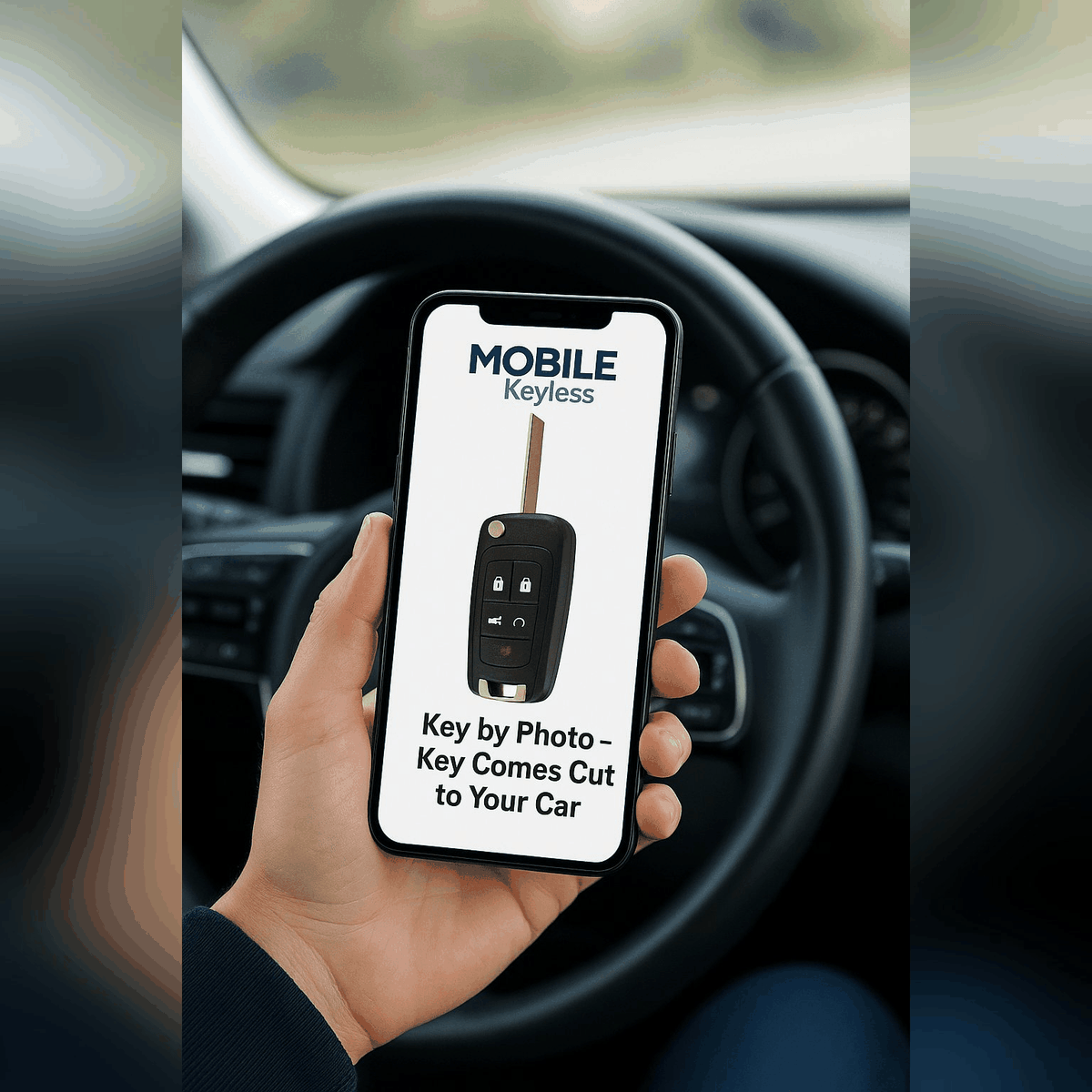 Phone showing a GM flip key photo, key comes cut to your car