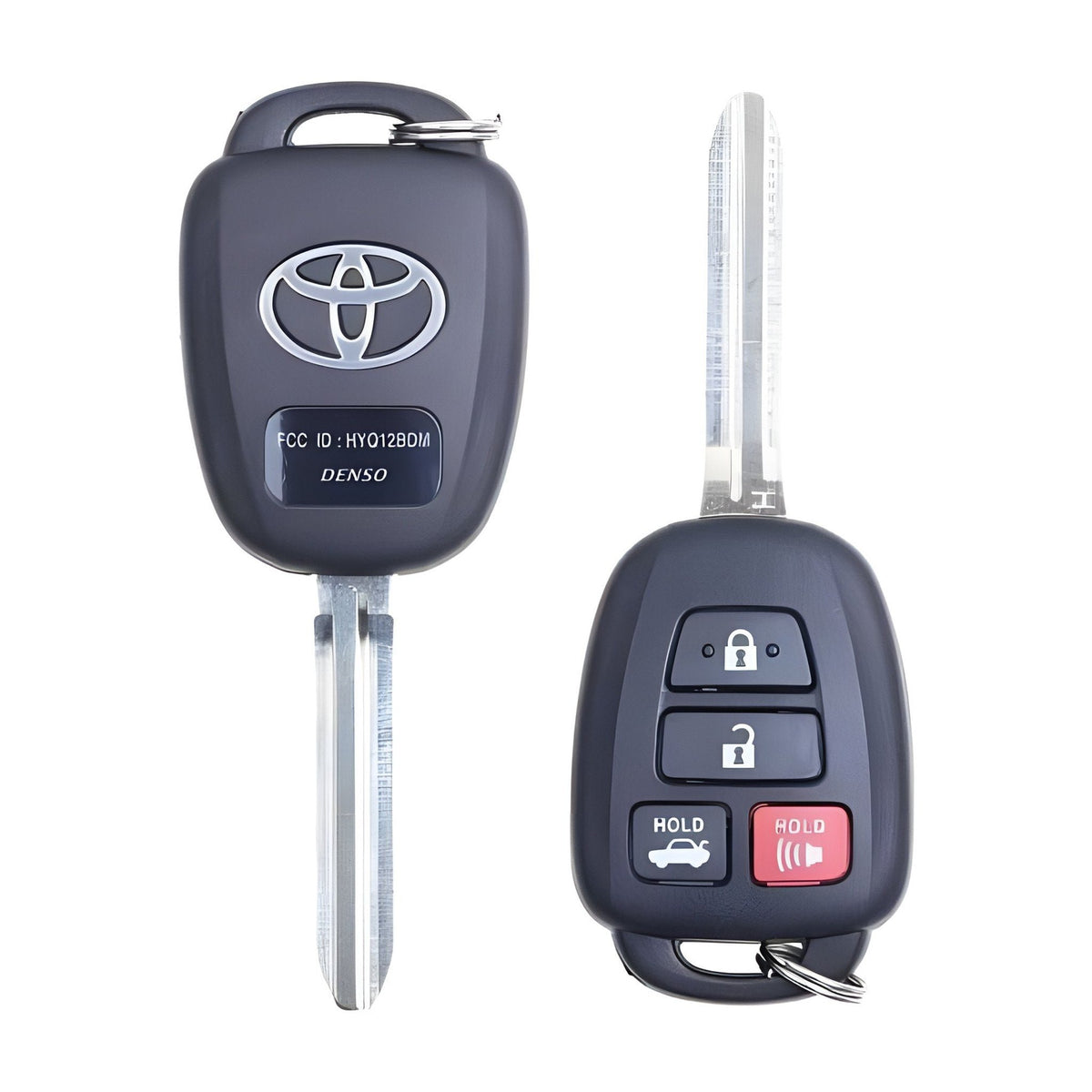 Toyota Camry and Corolla 4-button remote head key HYQ12BDM with H chip, back label and front